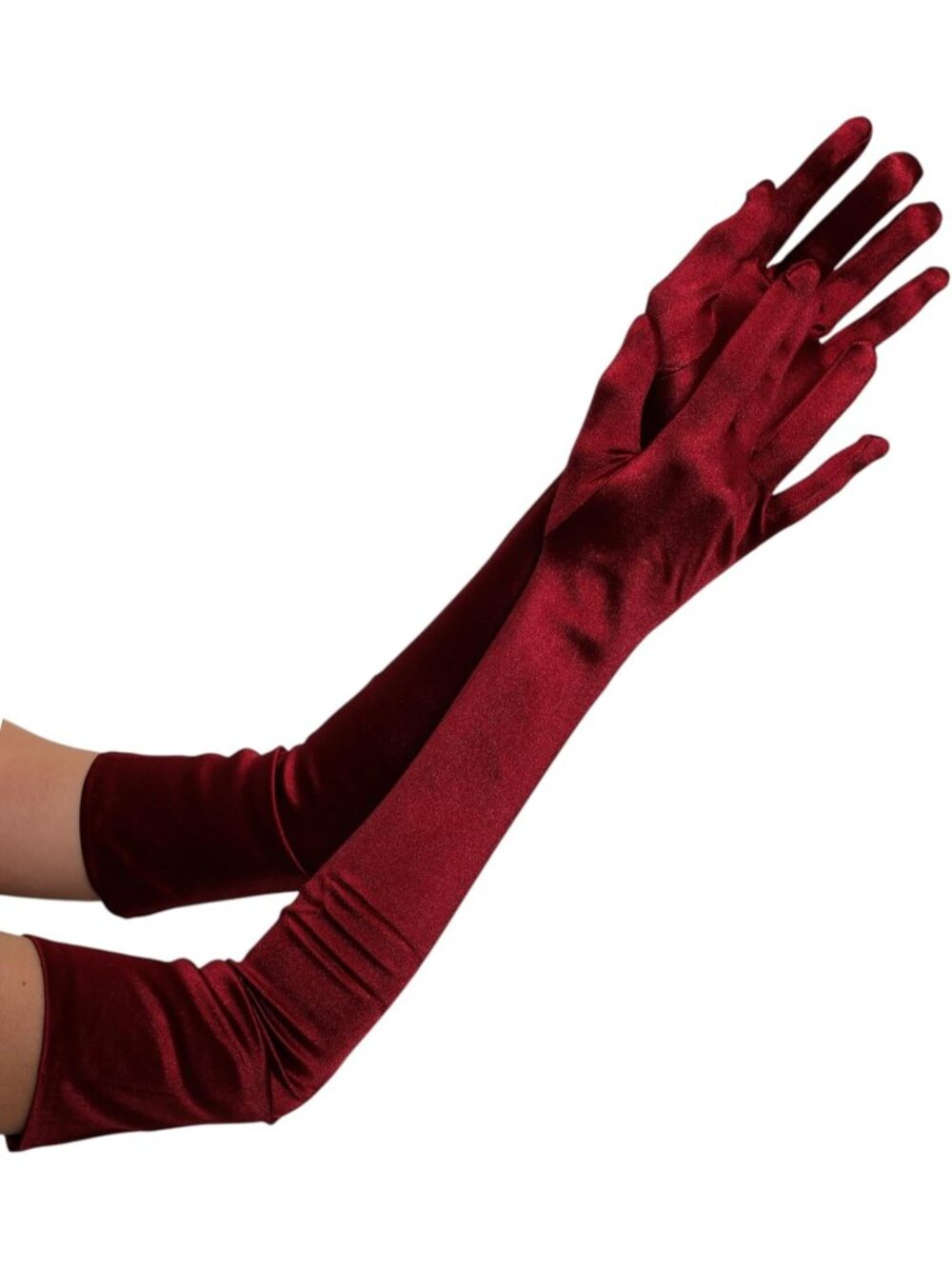 Women's Burgundy Extra Long Super Stretch Elbow Party Bride Quality Satin Gloves